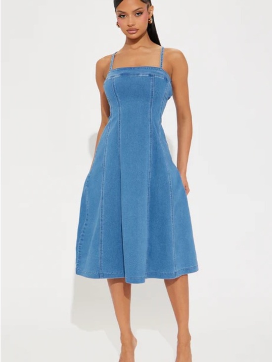 Fashion Nova Dresses & Skirts - Blue Denim Square-Neck Midi Dress XL NWT